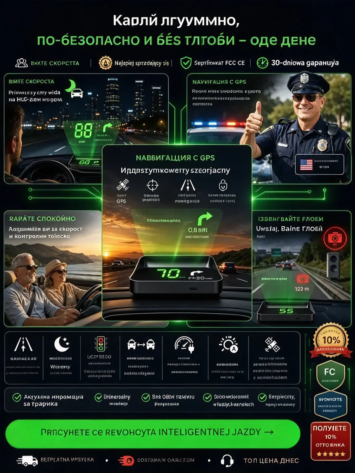【Швейцарска военна GPS-навигация „Избягване на глоби“】Нов GPS-скоростомер и тахометър с HUD-дисплей