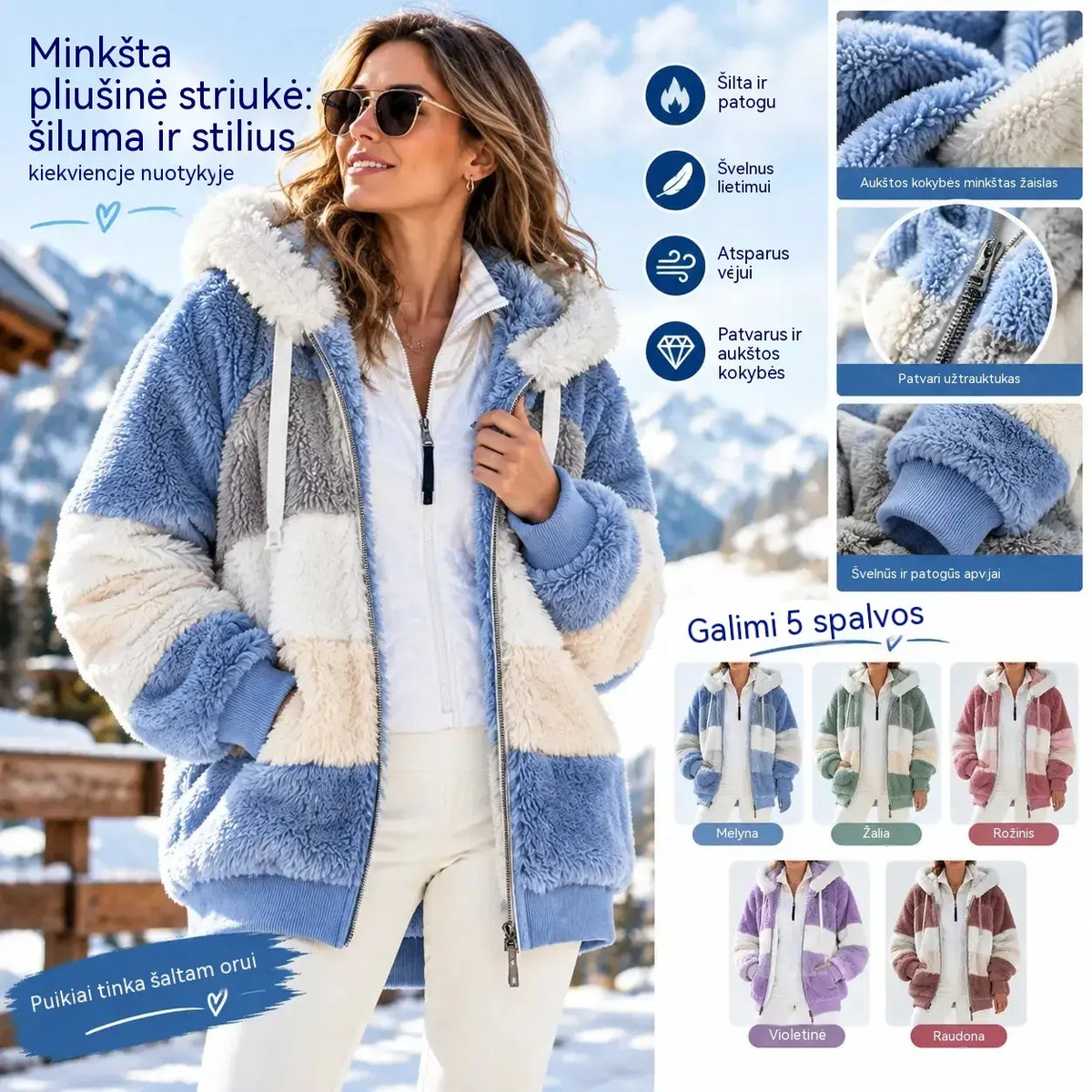 ☃️Ribotas pasiūlymas: 35 % nuolaida❄️【S–5XL】Nauja 2026 m. moteriška žieminė striukė – šilta, su pūkuotomis juostelėmis