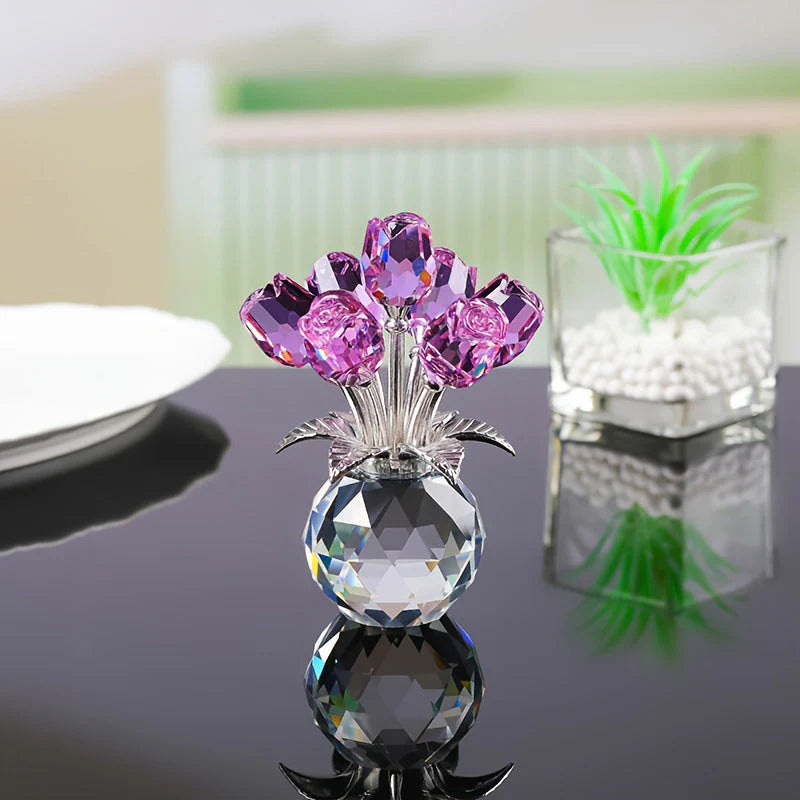 🌹Figura de rosa de cristal eterna en jarrón