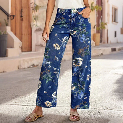 🔥【Alta calidad】👖Jeans mujer rectos de pierna ancha con estampado, cómodos y modernos para primavera y otoño