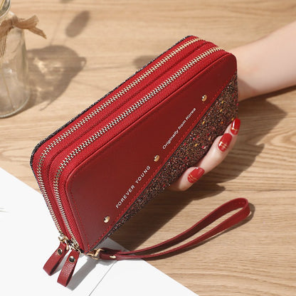 🔥【Compra 1 y recibe 1 gratis】👛 Billetera para mujer de gran capacidad con doble cremallera y diseño moderno en contraste