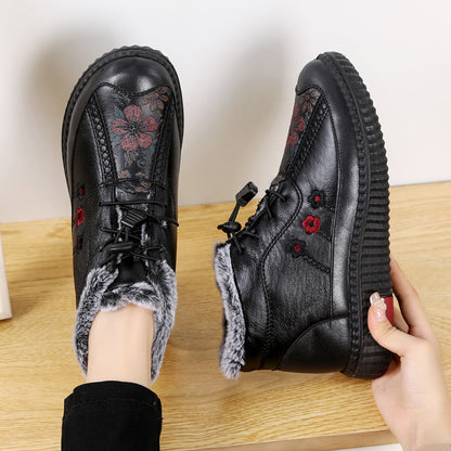 🔥🔥【35-40】Botas de nieve de cuero con forro térmico y suela antideslizante para invierno