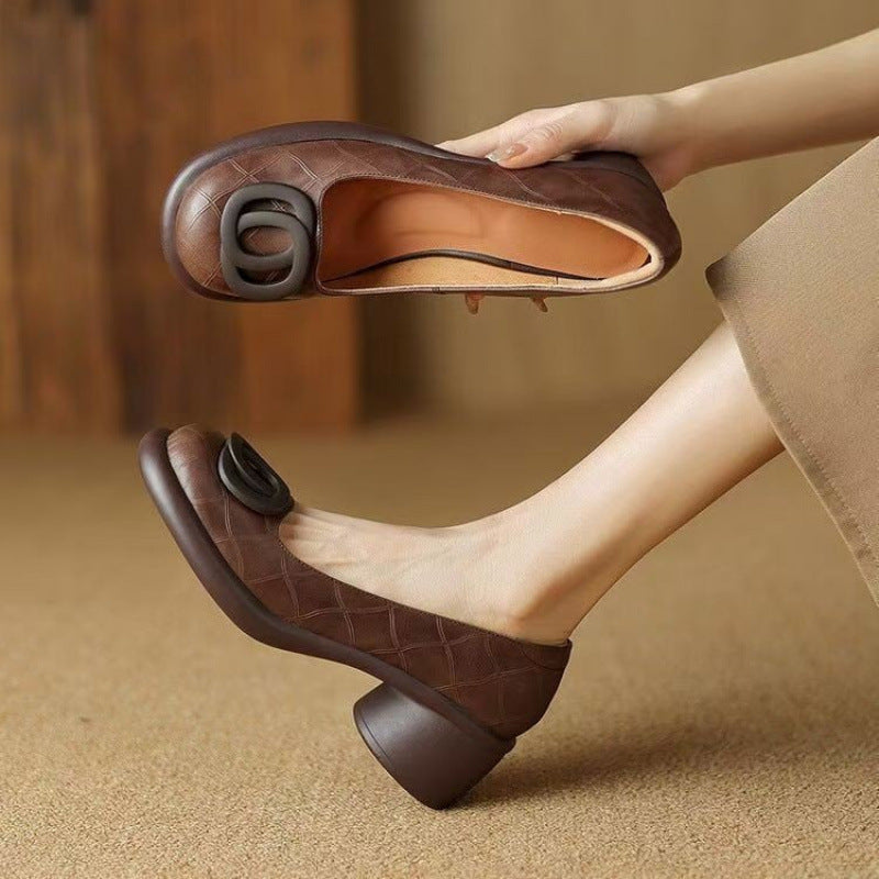 👠【Oferta limitada】【35-40】2025 Zapatos cómodos de cuero 👠 Tacón retro 5 CM 🌟 Elegantes y versátiles