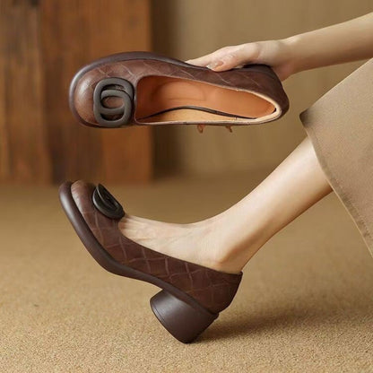 👠【Oferta limitada】【35-40】2025 Zapatos cómodos de cuero 👠 Tacón retro 5 CM 🌟 Elegantes y versátiles