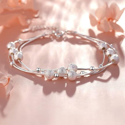 🍨【Compra uno y llévate otro】🧊 Pulsera plateada con cuentas de la suerte "Tres vidas", elegante y brillante para ella