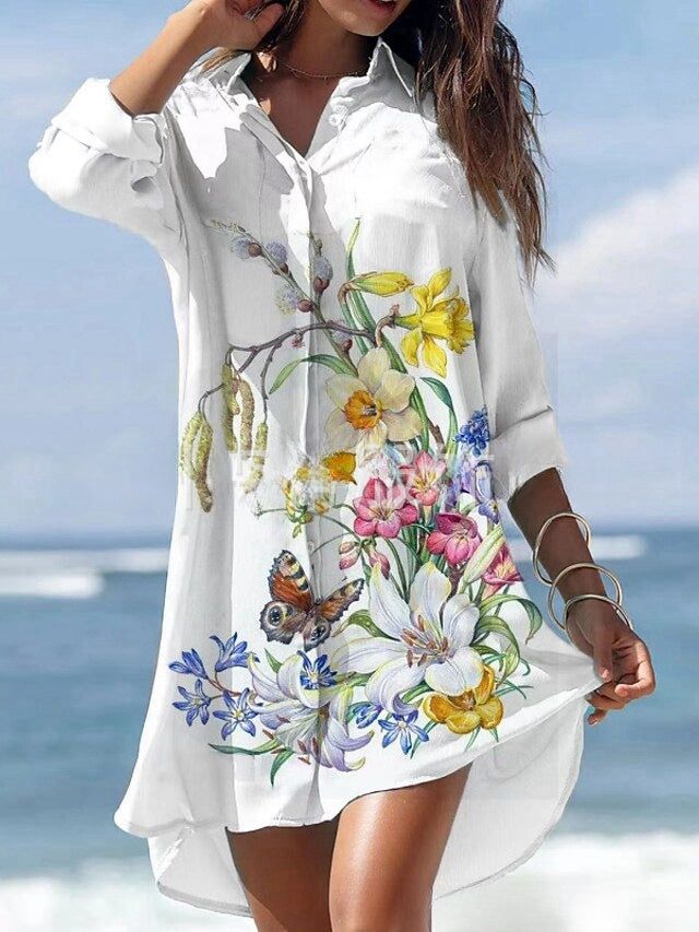 🌻【Kupte 1 a dostanete 1 zdarma】🌻Nové košilové šaty 【S-3XL】🌻2024 s květinovým potiskem