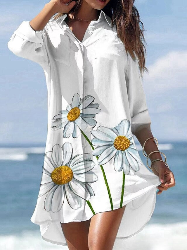 🌻【Kupte 1 a dostanete 1 zdarma】🌻Nové košilové šaty 【S-3XL】🌻2024 s květinovým potiskem