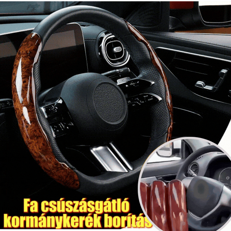 🚗【1 juego de 3 piezas】 Funda antideslizante para volante de coche con vetas de madera