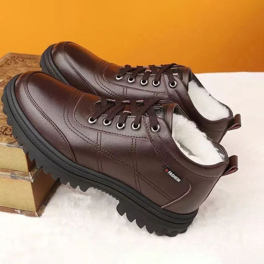 【39-44】 Zapatos de cuero de suela gruesa, cálidos y esponjosos, engrosados de invierno para hombres