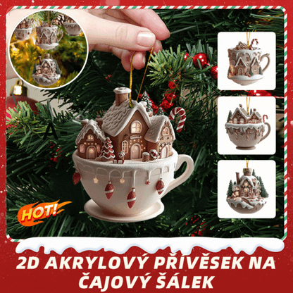 🎄✨🎁Kupte 8 a dostanete 8 zdarma🔥Nová vánoční ozdoba na auto ve tvaru sněhové koule s vánočním stromkem, akrylový přívěsek ve tvaru kávového šálku do interiéru vozidla a na b