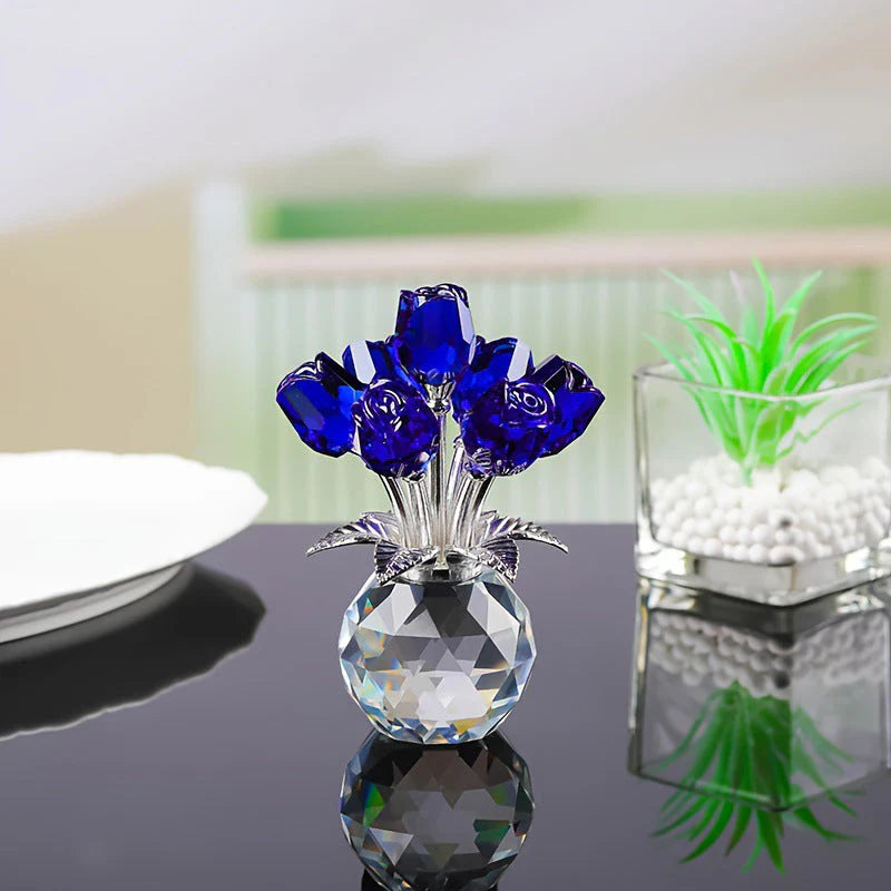 🌹Figura de rosa de cristal eterna en jarrón