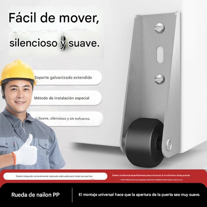 【8 ruedas + 32 tornillos】🚪 Soporte con Rueda para Puerta Caída – Silencioso, Ajustable y Fácil de Instalar 🔧