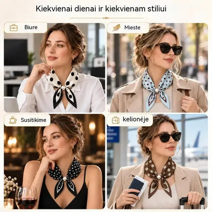 ✨ 4 Siaurų Šilkinių Skarelių Rinkinys – Lengvas ir Elegantiškas Aksesuaras Pavasariui ir Vasarai 🌷 Kaklui, Plaukams ar Rankinei