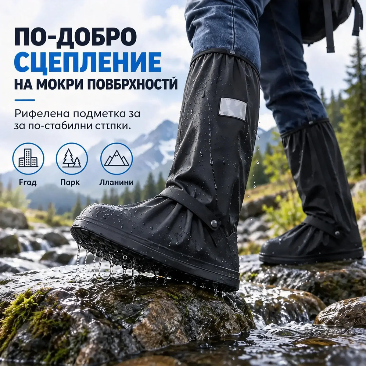 ☔ Максимална защита от дъжда! Високи водоустойчиви калцуни (височина 40 см)! Дебела противоплъзгаща подметка · Издръжлив PVC!