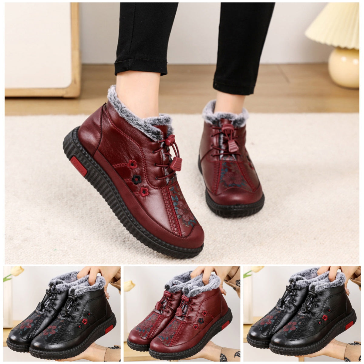 🔥🔥【35-40】Botas de nieve de cuero con forro térmico y suela antideslizante para invierno