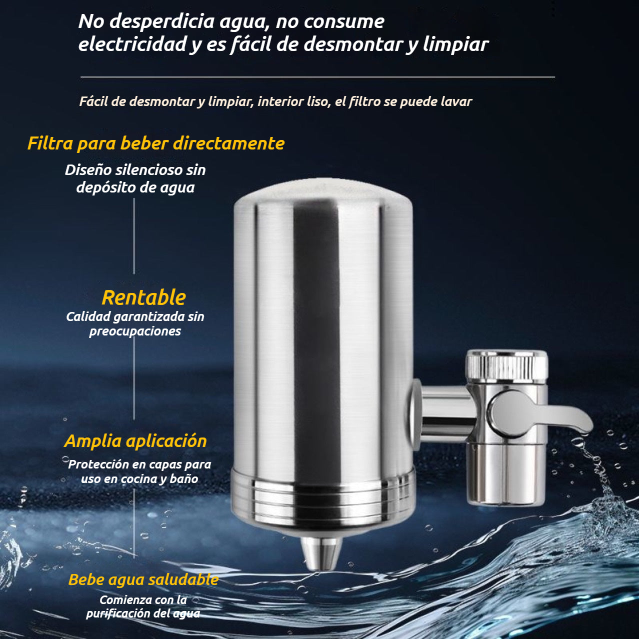 🔥【Pago contra reembolso】🏆Purificador de agua para grifos domésticos de acero inoxidable sin instalació