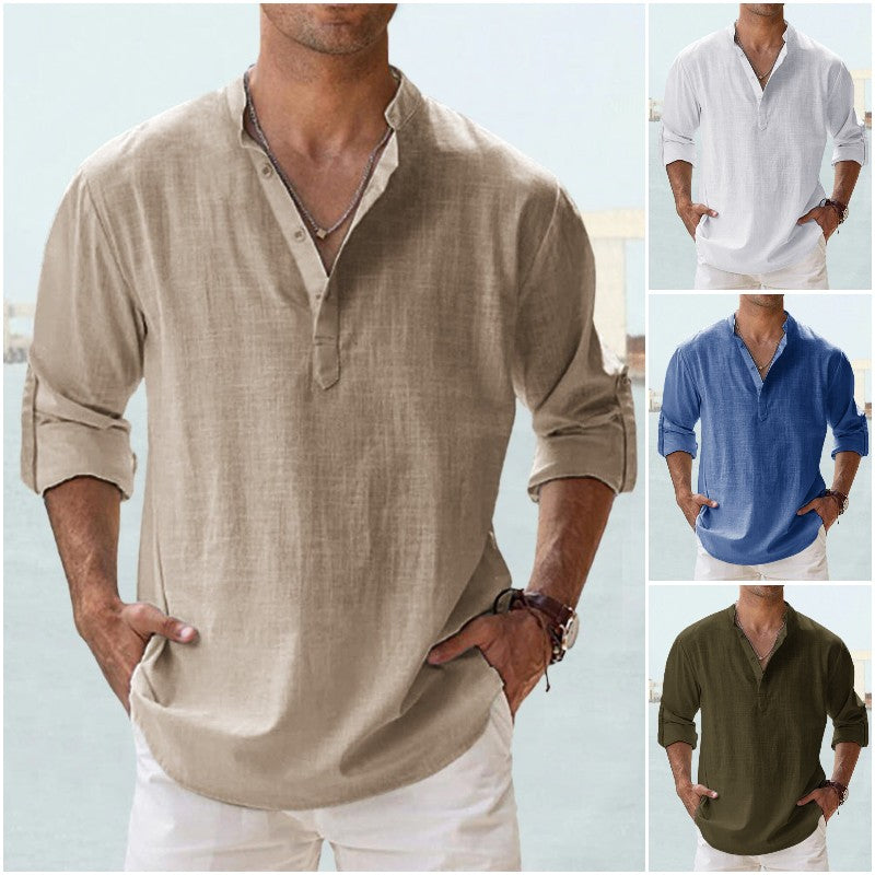 🤩【S-5XL】Camisa de manga larga para hombre, material de algodón y lino.