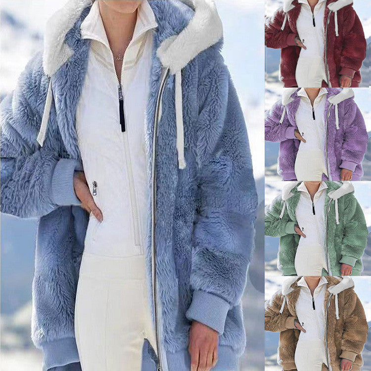 ☃️Omejen 50 % popust❄️[S-5XL] Ženska jakna 2025 s kontrastnimi črtami iz debele plišaste tkanine