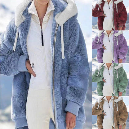 ☃️Omejen 50 % popust❄️[S-5XL] Ženska jakna 2025 s kontrastnimi črtami iz debele plišaste tkanine